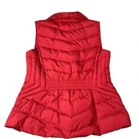 Talbots S Quilted Down Fill Puffer Vest Red Gold Zip Pocket High Neck Soft Shell - Picture 5 of 14